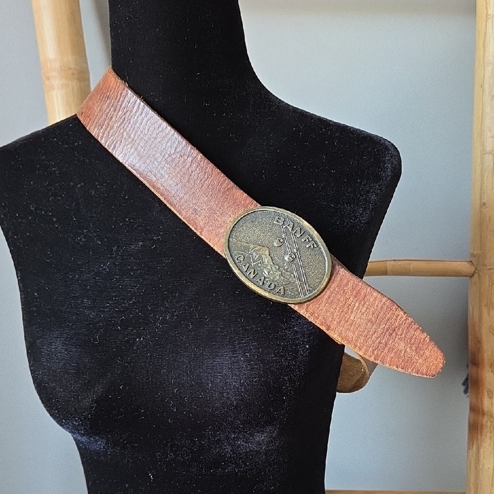 Vintage BANFF Leather Belt with Gold Buckle